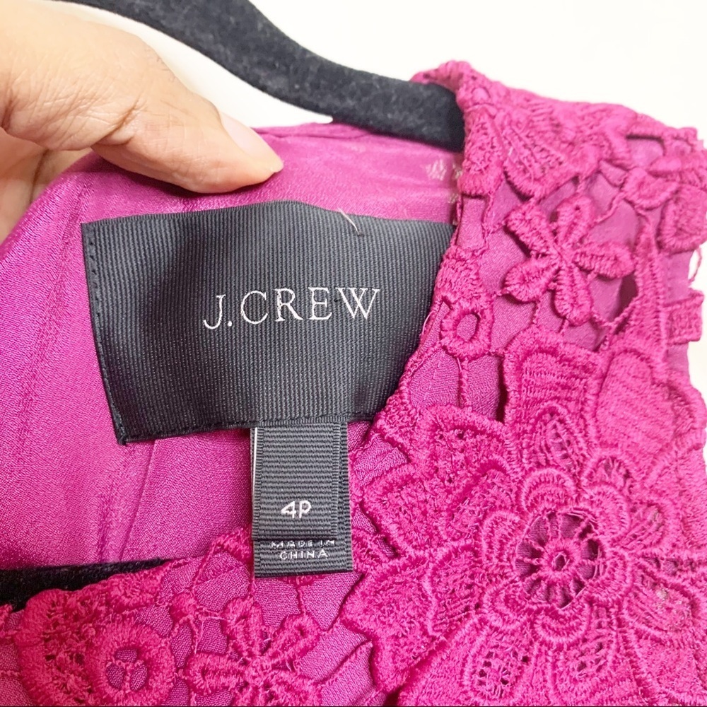 J.Crew Burgundy Floral Lace Dress Size 4 Petite - Picture 2 of 3